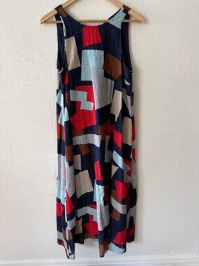Ursa Minor | Colorblock Cotton Sleeveless Rayon Midi Summer Dress | Small